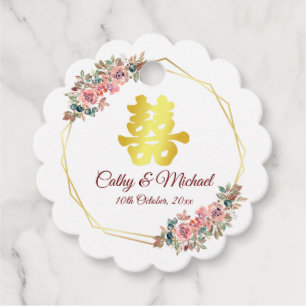 Étiquettes Cadeau Mariage chinois double bonheur fleur couronne