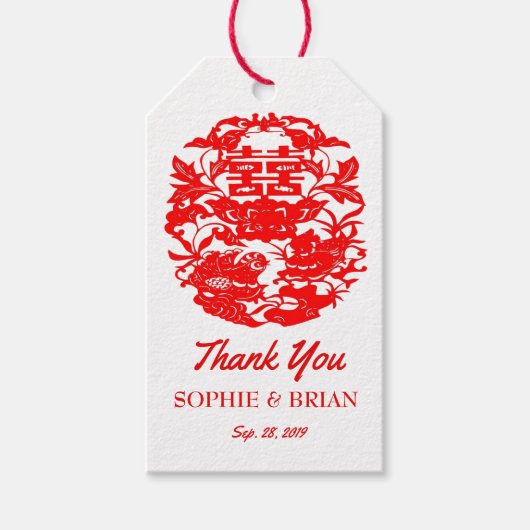 Étiquettes-cadeau Mariage chinois double Inséparables du bonheur (Devant)