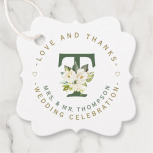 Étiquettes Cadeau Mariage circulaire de monogramme floral blanc
