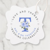 Étiquettes Cadeau Mariage circulaire Floral bleu (Dos)