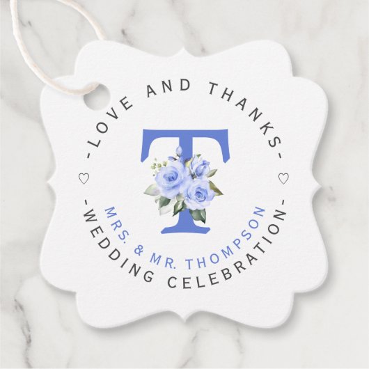 Étiquettes Cadeau Mariage circulaire Floral bleu (Devant)