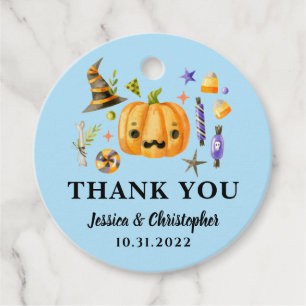 Étiquettes Cadeau Mariage Citrouille Halloween Bleu Merci