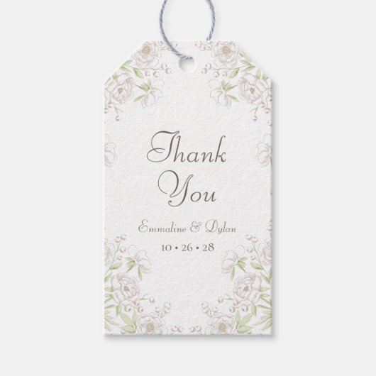 Étiquettes-cadeau Mariage Classique Rose Blanche (Devant)