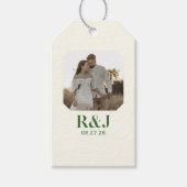 Étiquettes-cadeau Mariage Couple Ajouter Photo Vert Monogramme (Devant)