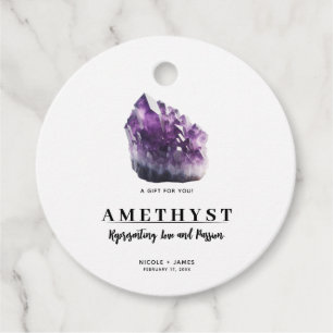 Étiquettes Cadeau Mariage Cristal Calmant Violet Améthyste Brut 