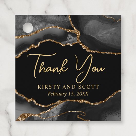 Étiquettes Cadeau Mariage d'agate de Parties scintillant Black et Go (Devant)