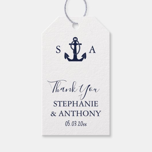 Étiquettes-cadeau Mariage d'Ancre bleu marine Monogram (Devant)