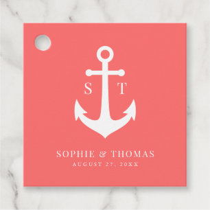 Étiquettes Cadeau Mariage d'Ancre de monogramme couleur Arrière - pl