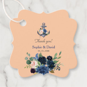 Étiquettes Cadeau Mariage d'Ancre de pêche rose marine