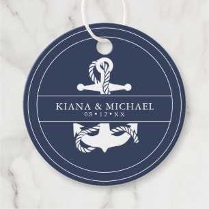 Étiquettes Cadeau Mariage d'Ancre Vague bleue V2 Wht/Navy ID836