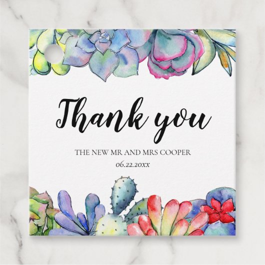 Étiquettes Cadeau Mariage d'aquarelle de cactus succulent (Devant)