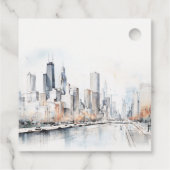 Étiquettes Cadeau Mariage d'aquarelle de Chicago, Illinois City Scap (Dos)