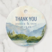 Étiquettes Cadeau Mariage d'aquarelle de Mountain Lake (Devant)