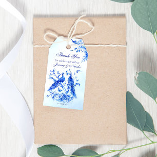 Étiquettes-cadeau Mariage d'aquarelle de paon bleu royal