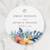 Étiquettes Cadeau Mariage d'aquarelle d'été florale tropicale (Devant)