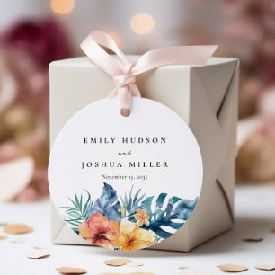 Étiquettes Cadeau Mariage d'aquarelle d'été florale tropicale