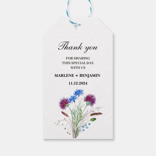 Étiquettes-cadeau Mariage d'aquarelle fleurie écossaise de chardon (Dos)