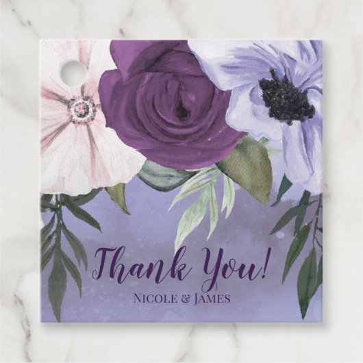Étiquettes Cadeau Mariage d'aquarelle florale de lavande violette mo (Devant)