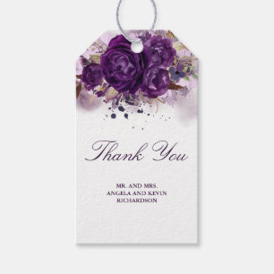 Étiquettes-cadeau Mariage d'Aquarelle Florale pourpre d'aubergine