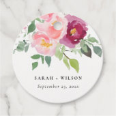 Étiquettes Cadeau Mariage d'aquarelle Rose rose-bleu (Devant)