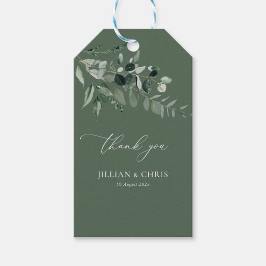 Étiquettes-cadeau Mariage d'aquarelle verte Sage (Devant)