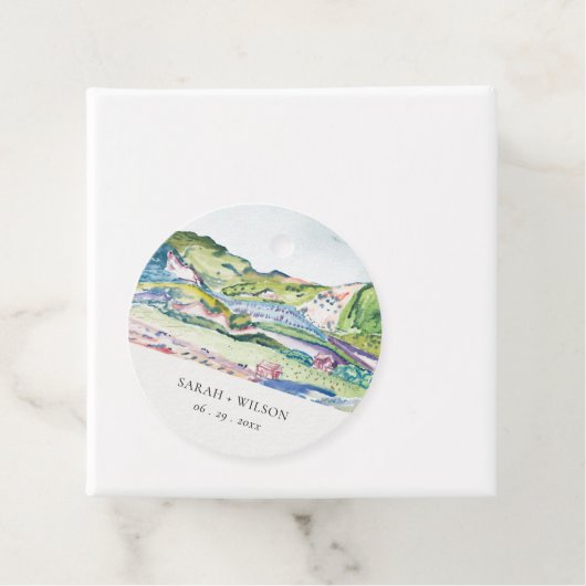 Étiquettes Cadeau Mariage d'aquarelle vif Mountain Scape (En situation)