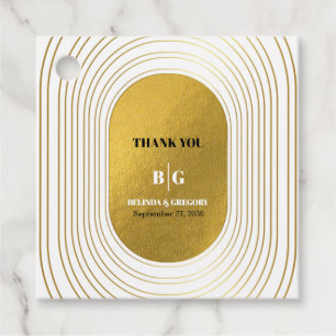 Étiquettes Cadeau Mariage d'arc minimaliste moderne blanc et or