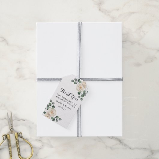 Étiquettes-cadeau Mariage d'arche dorée rose blanche moderne (Avec de la ficelle)