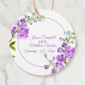 Étiquettes Cadeau Mariage d'art de l'aquarelle violette de Delphiniu (Devant)