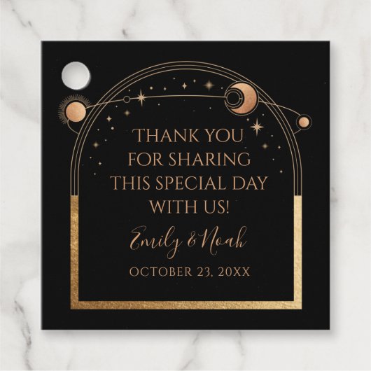 Étiquettes Cadeau Mariage d'astronomie mystique Black Gold Sun Moon (Devant)