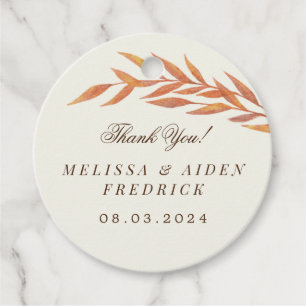 Étiquettes Cadeau Mariage d'automne simple à branches orange