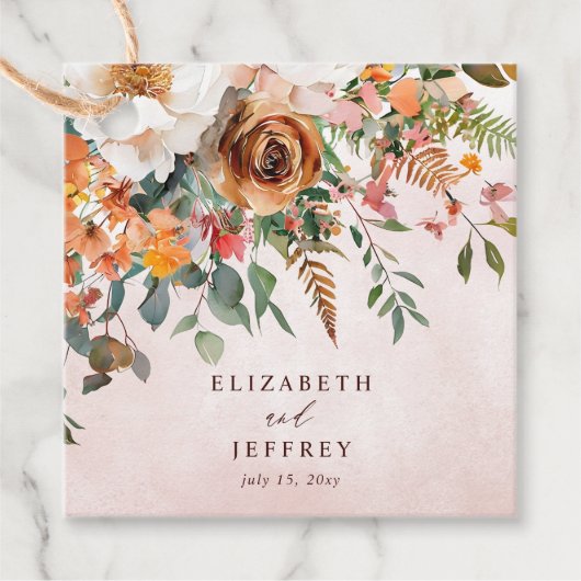 Étiquettes Cadeau Mariage de automne Floral Orange Rustique (Devant)