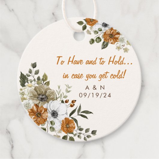 Étiquettes Cadeau Mariage de automne Jeu Blanche Fleurs Rustiques (Devant)