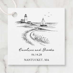 Étiquettes Cadeau Mariage de bord de mer noir et blanc dessiné à la 