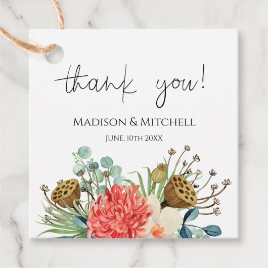 Étiquettes Cadeau Mariage de bouquet Fleur sauvage Boho rose (Devant)