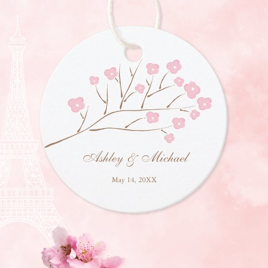 Étiquettes Cadeau Mariage de branche d'arbre de fleurs de cerisiers