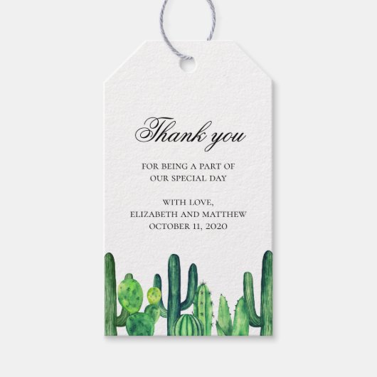 Étiquettes-cadeau Mariage de cactus vert merci. Balise cadeau Cactus (Devant)