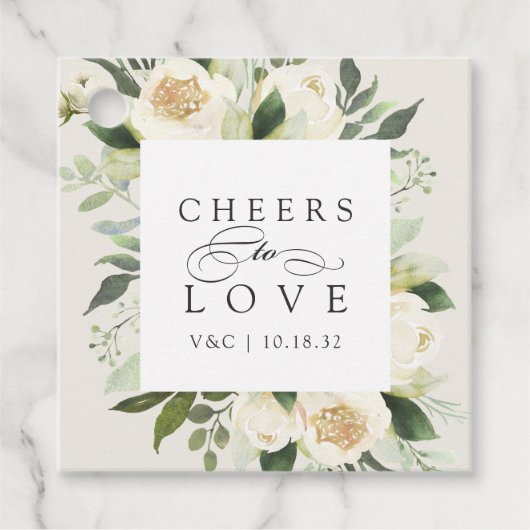 Étiquettes Cadeau Mariage de cadre floral en ivoire "Cheval to Love" (Devant)