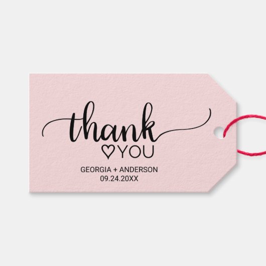 Étiquettes-cadeau Mariage de calligraphie simple rose pâle "Merci" (Devant (Horizontal))