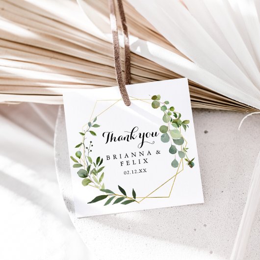 Étiquettes Cadeau Mariage de calligraphie verte tropicale de l'or gé