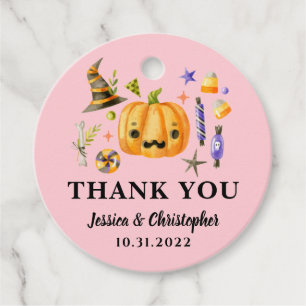 Étiquettes Cadeau Mariage de citrouille d'Halloween Rose Merci