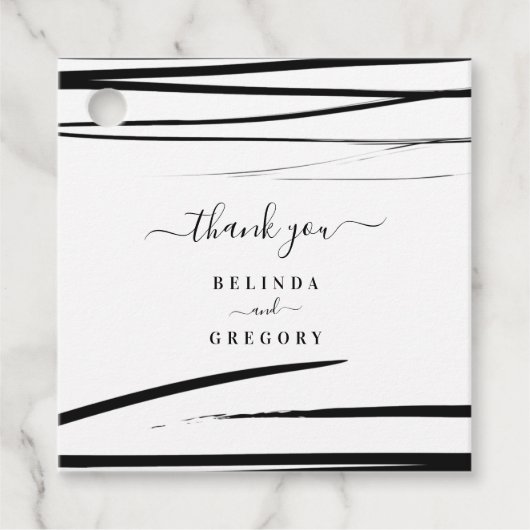 Étiquettes Cadeau Mariage de code QR Abstrait noir moderne (Devant)