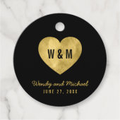 Étiquettes Cadeau Mariage de coeur Monogramme Noir & Or (Devant)