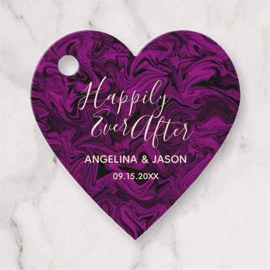 Étiquettes Cadeau Mariage de coeur pourpre (Devant)