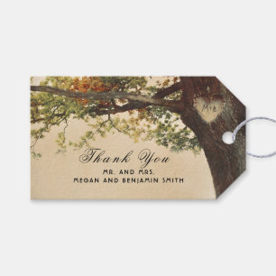Étiquettes-cadeau Mariage de coeur sculpté de l'arbre d'automne rust