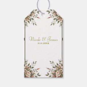 Étiquettes-cadeau Mariage de coin floral élégant vert olive et blanc