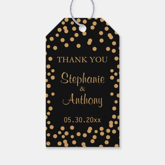 Étiquettes-cadeau Mariage de Confetti en or et noir (Devant)