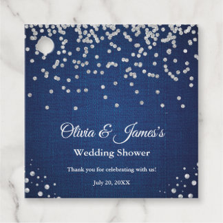 Étiquettes Cadeau Mariage de couple en denim bleu diamants perles do