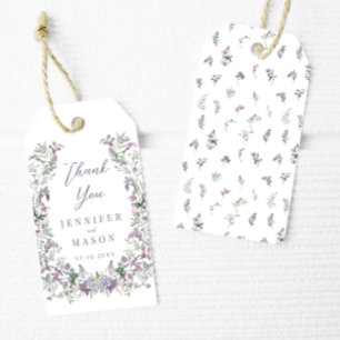 Étiquettes-cadeau Mariage de courge fleurie violette merci