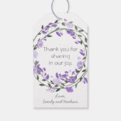 Étiquettes-cadeau Mariage de couronnes florales pourpres (Dos)